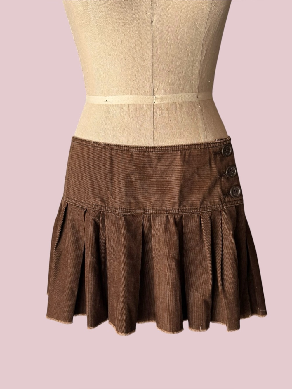 Vintage Y2K Abercrombie & Fitch Brown Corduroy Pleated Mini Skirt